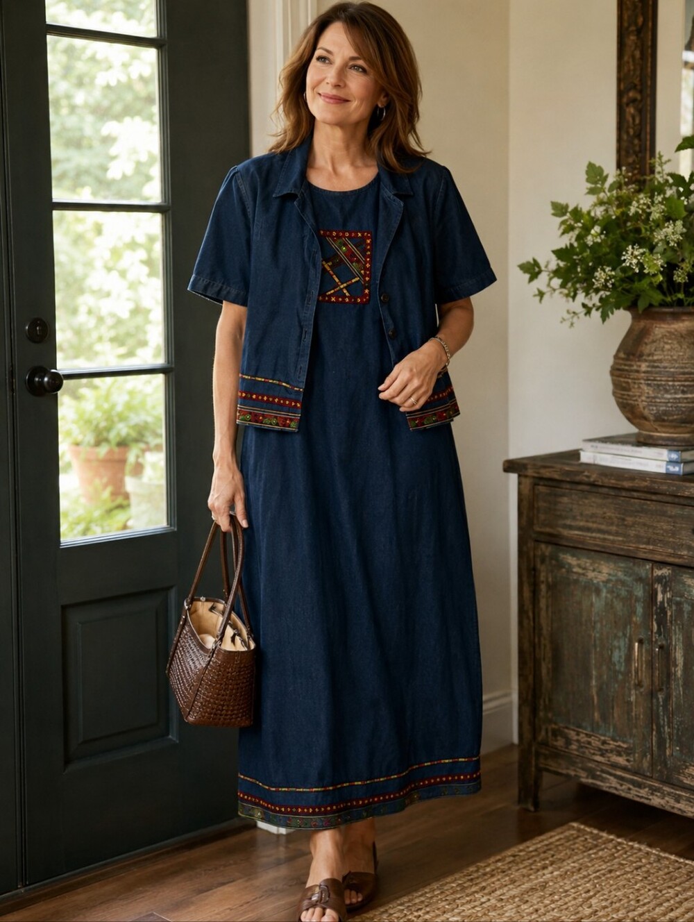 Women's denim dress with cropped jacket